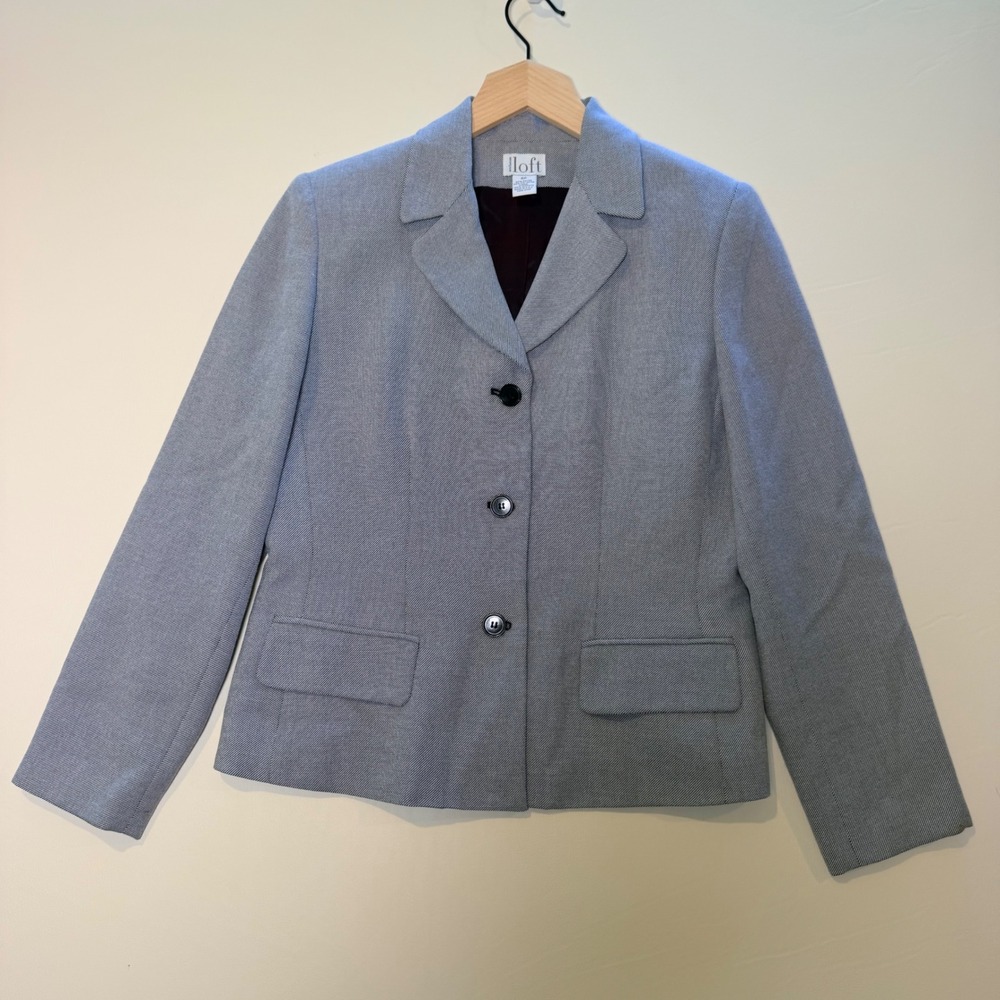 Vintage Ann Taylor Loft Blazer 6P Gray Textured 3 Button Career Jacket 19137